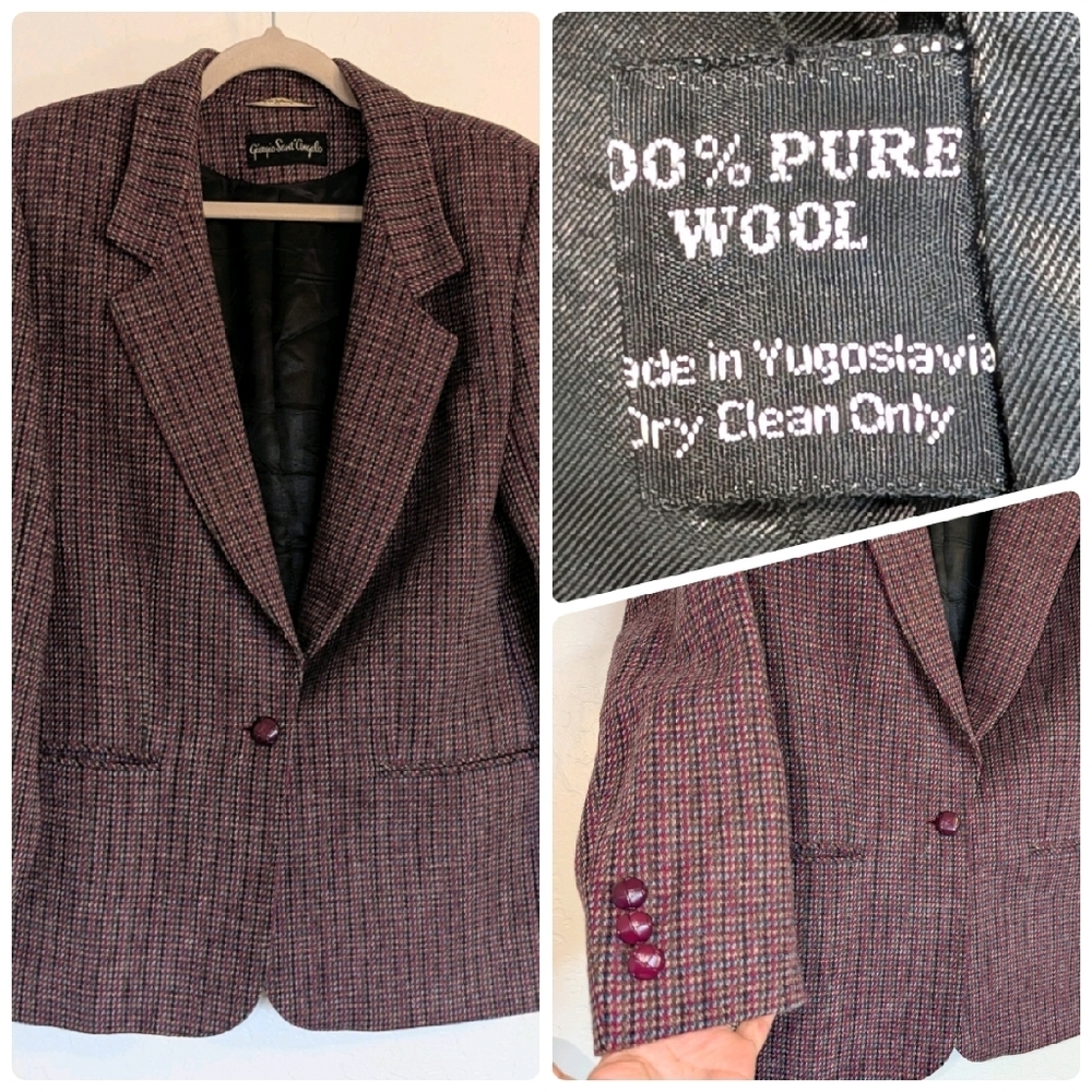 VTG Giorgio Sant' Angelo Wool Houndstooth Blazer Dark Academia Career Heirloom - Picture 2 of 8